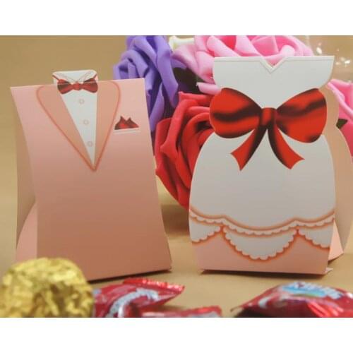 100pcs =50pairs Candy box 50Groom & 50 Bride Candy Box For Wedding And Party wedding favor gift box