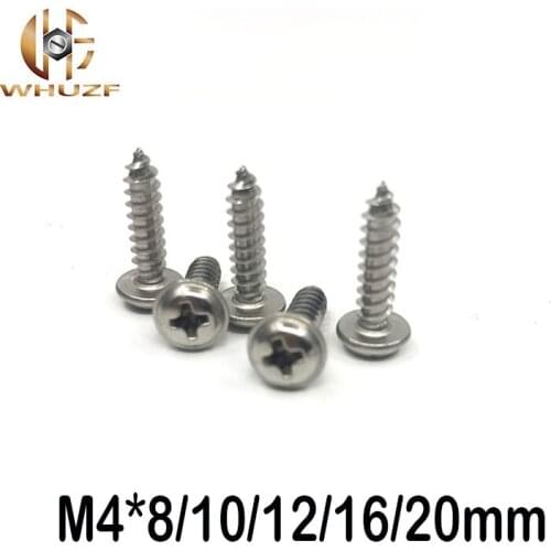 20pcs M4*8/10/12/16/20mm 304 stainless steel Cross Round Head Self Tapping Screw With Pad Pan Head Tapping Screws