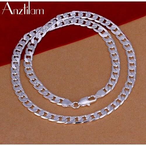 6MM 925 Silver Plated Copper Cuban Chain Necklace for Women High Quality Choker Necklace Men Goth Jewelry Free Shipping