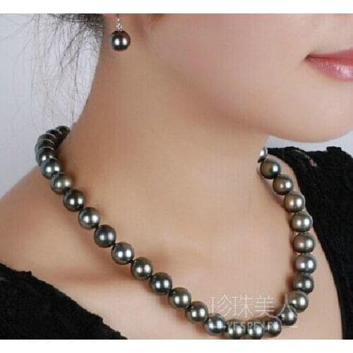 9-10 MM NATURAL TAHITIAN BLACK PEARL pendant NECKLACE 18