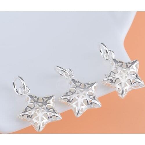S925 sterling silver jewelry accessories, hollowed-out three-dimensional star pendant, snowflake Pentagram pendant accessories