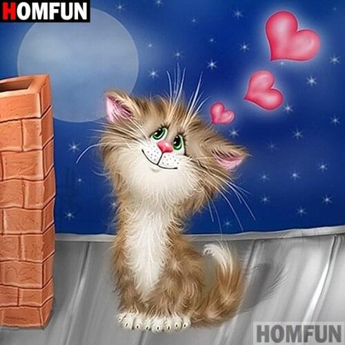 HOMFUN Full Square/Round Drill 5D DIY Diamond Painting "Cartoon cat" Embroidery Cross Stitch 5D Home Decor A01667