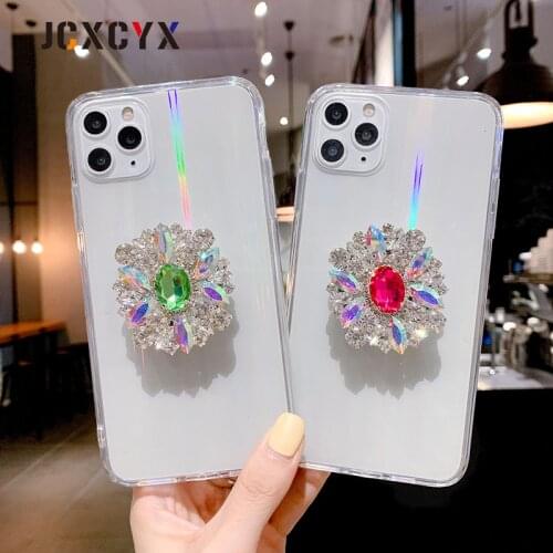 Bling Glitter Laser aurora Transparent Diamond holder stand Soft edge phone case for iphone X XR XS MAX 7 8 plus 11 Pro cover