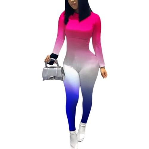 Autumn Women Female Jumpsuit Round Neck Long Sleeve Bodysuit Rose Red/Green/Purple/Orange/Blue