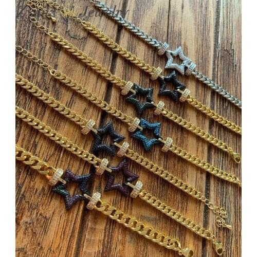 5PCS, Charm Design Lips/Heart/Star/Oval Bracelet For Women Crystal Zircon Jewelry Chunky Chain Bracelet Bangles For Party Gift