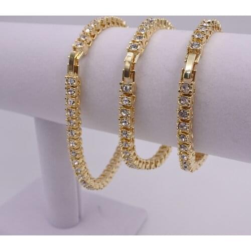 7 8 9 inch Gold Color Crystal Tennis Bracelet Hiphop 1 Row Chain Fashion Jewelry Iced Out Bling For Rap Rock Roll Singer Dancer
