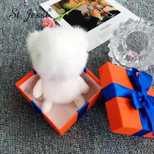 Animal Chains Luxury Real Mink Fur Bear Keyring For Womens Car Pendant Ornaments Charm Bag Trinket Accessories 2020 Keychains