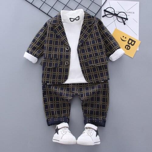 Kids Gentleman Set 2020 Autumn Winter New Baby Boy Long-sleeved Bottoming Shirt Plaid Jacket Suit Trousers Three-piece 0-4 Years