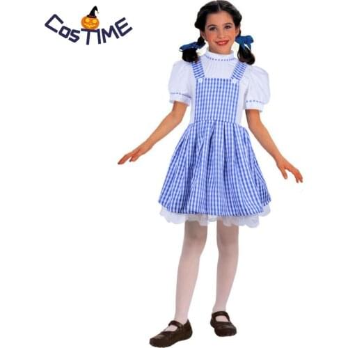 Little Dorothy Costume Kids Girls Blue Gingham Plaid Dress Suspender Skirt Fluffy Dress Fairytale Dorothy Wizard Of Oz Costume