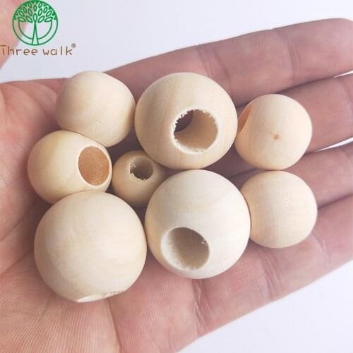 DIY Natural Ball Round Spacer Wooden Beads Lead-Free Wooden Balls Loose Ball Beads Big Hole Supply