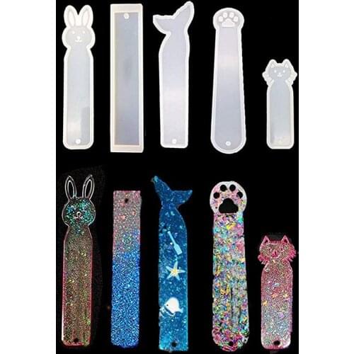 DIY Bookmark Silicone Mold Handmade Rabbit Bear Cat Fishtail Bookmarks Casting Mould Epoxy Resin Transparent Book Mark Making