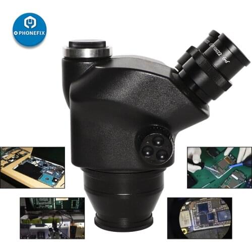Stereoscope microscope head Black 3.5X-90X 7X-45X Simul-Focal Trinocular Microscope adapter + 0.5x 2.0x Auxiliary Len eyepiece