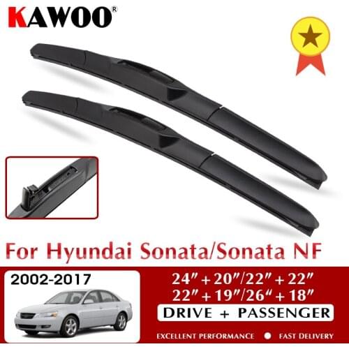 KAWOO For Hyundai Sonata/Sonata NF Car Soft Natural Rubber Windshield Wipers Blades Model Year From 2002 To 2017 Fit U Hook Arm