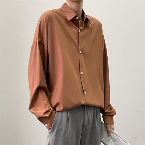 Korean Dress Shirt Mens Fashion Solid Color Society Men Shirt Spring Summer Casual Shirts Mens Long-sleeved Shirt M-2XL