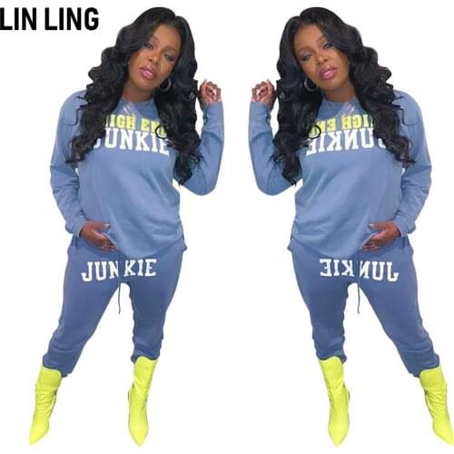 LINLING Light Blue Simple Fashion Personality Letter Offset Leisure Splicing Professional Sports Suit