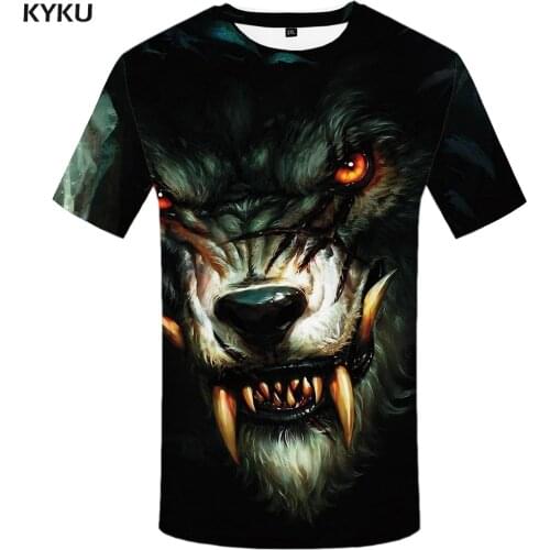 KYKU Wolf T Shirt Men Fangs Black Tshirt Eye 3d Print T-shirt Funny T Shirts Sexy Cool Mens Clothing Slim 2018 New Summer Tops