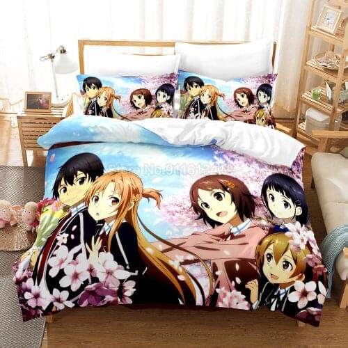 Sword Art Online Anime Kids Comforter Cover Set Home Textile Pillow Case Duvet Covers Japan Cartoon Game Bedding Sets