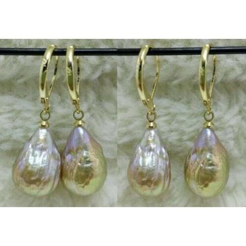 Huge AAA South Sea Natural Baroque Pearl Earrings 14K/20 YELLOW GOLD