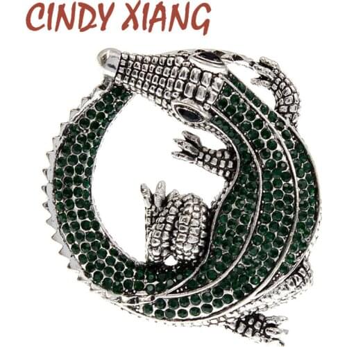 CINDY XIANG New Rhinestone Large Crocodile Brooches Fashion Round Shape Animal Brooch Pins For Women And Men Unisex Accessories
