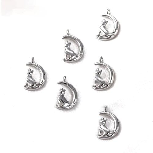 4PCS Moon Cat Pendant Eardrop for Jewelry Findings Making Supplies Components DIY Earrings Brass 14k Gold Plated Accessories