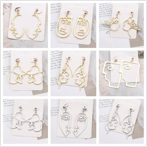 New Fashion Clown Sexy Lady Girl Face Drop Earrings Retro Statement Abstract Hollow Out Profile Dangle Earrings