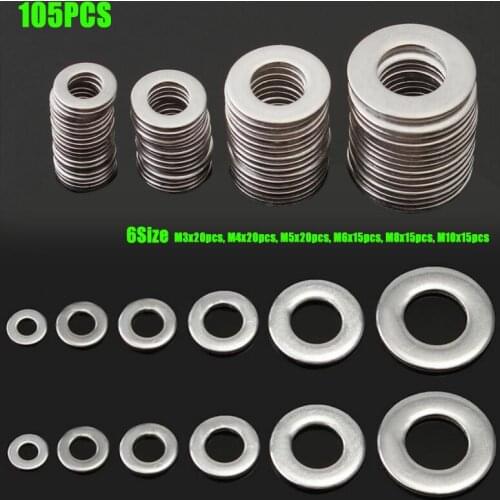 105Pcs Stainless Steel Washer/Spring Metric Washer Assortment Set M3 4 5 6 8 10