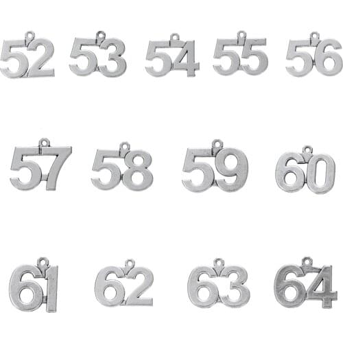 Skyrim 20pcs 52-64 Small Number Pendant Birthday Charm Sliver Painted Jewelry Making 52 53 54 55 56 57 58 59 60 61 62 63 64