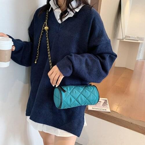 Texture bag female rhombic cylinder bag new fashion Messenger Bag Canvas underarm bag