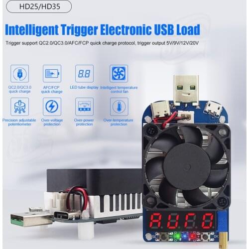 HD35 HD25 Trigger Electronic Load Resistor USB Discharge Battery Tester 35W for QC2.0/3.0 Trigger adjustable Voltage Current