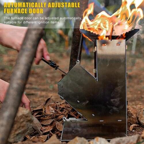 Thicken Stainless Steel Camping Rocket Stove Portable Wood Burning Stove For Self-driving Tour Barbecue Camping Picnic