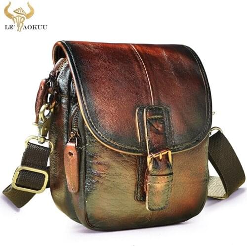Vintage Genuine Leather Travel Cross-body Satchel Messenger Bag Design Cigarette Case 6" Phone Pouch Fanny Waist Belt Bag 1168