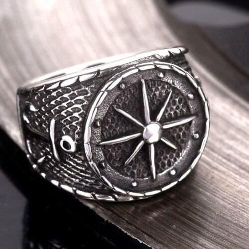 Vintage Pirate Compass Ring Men Women Stainless Steel Anchor Motor Biker Rings Fashion Viking Jewelry Accessories Size 7 to 15