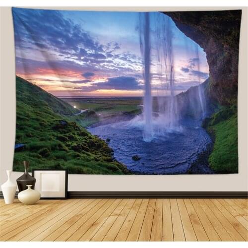 Waterfall Mountain Tapestry Psychedelic Mandala Tree Nature Landscape Starry Wall Hanging Blanket Village Dorm Decor Sofa Carpet