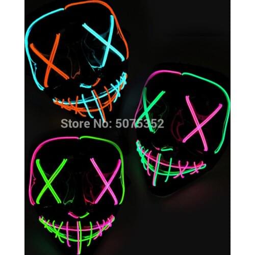 High-Grade Halloween Led Mask Purge Cosplay Mascara EL Cold Light Mask Horror Glowing Mask With DC-3V Steady On Inverter