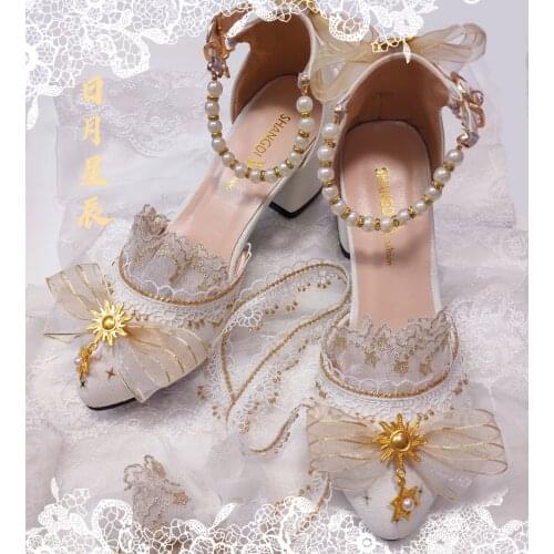 Japanese sweet lolita shoes kawaii girl tea party princess kawaii shoes pearl retro lace bowknot women shoes loli cosplay cos