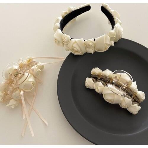 New Summer White 3D Silk Rose Flower Hairpin Hair Clips Hairbands for Women Hair Accessories Banana Clip with Flower for Hair