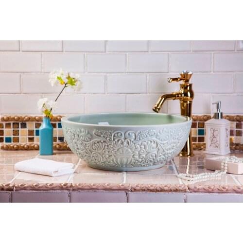 Green Europe wash basin sink ceramic basin sink Jingdezhen washing basin Counter Top bathroom ceramic sink bathroom ceramic art