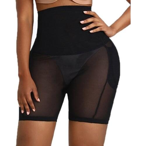 Plus Size Women Pad Butt Lifter High Waist Control Panties Waist Trainer Body Shaper Mesh Thin Shapewear Slimming Under Hip Pads