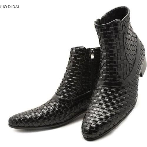2020 new men fashion boots knitting boots male party shoes zip up booties mens dress shoes brown leather pointed toe booties