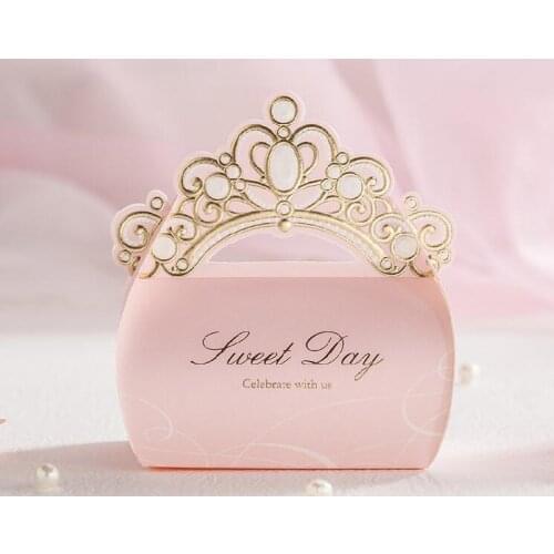 5Pieces/Lot New Creative Pink Wedding Candy Box European Crown Princess Handing Bag Wedding Packaging Gift Boxes