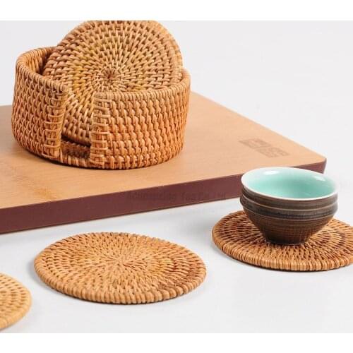 6pcs Natural Rattan Tea Coffee Cup Mat Creative Mug Coaster Heat Resistant Placemat Holder Pad,teaware drinkware ceremony