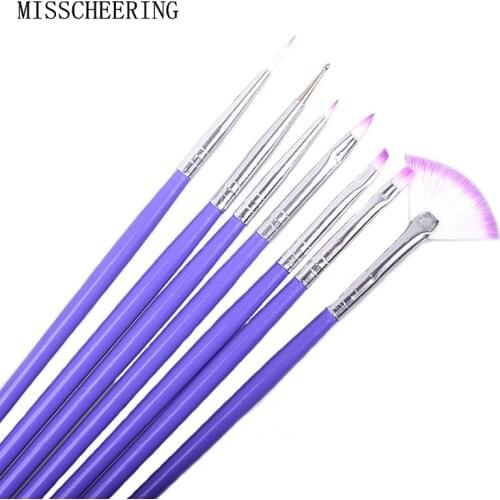 New 7 pcs / set Purple Nail Art Brushes Pen DIY Nail Polish Drawing Painting Hair Combs Set UV Gel Design Manicure Tools
