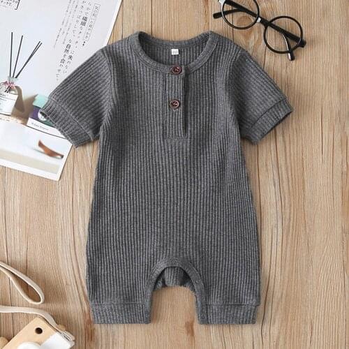 New Summer Toddler Baby Boy Girl Short Sleeve Bodysuit Solid Color Baby Romper Jumpsuit Infant Baby Clothing