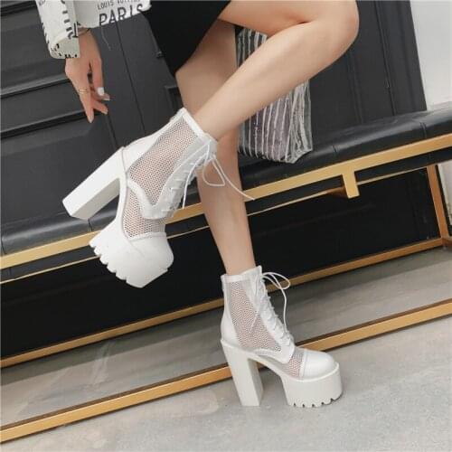 European And American Fashion Waterproof Platform Temperament Super High Heel Sexy Ladies Martin Boots Summer Short Net Boots