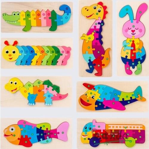 Jigsaw Puzzle Montessori Toys Educational Toddlers Games For Kids Big Size Wooden Gifts Bright Color Cartoon Shapes For Kids