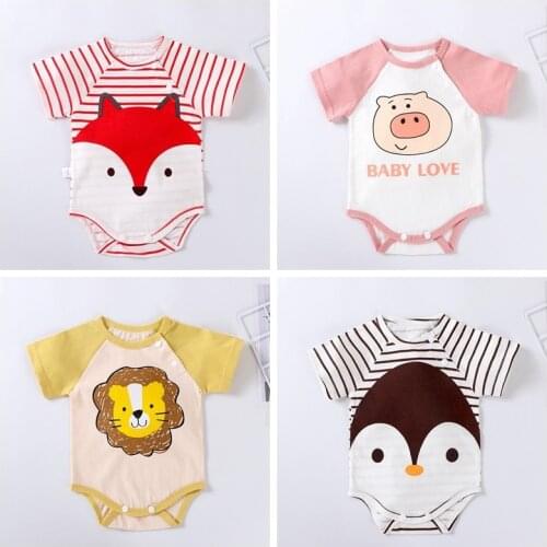 0-1 Years Old Baby Clothes Infant Short Sleeve Triangle Jumpsuit Newborn Baby Bodysuit Cotton Small Girls Romper