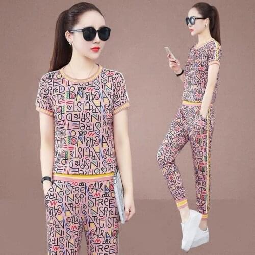 Sports Suit Thin Two Piece Sets for Women Clothes Summer Korean Fashion Breathable Short Sleeve Pink Black White Apricot Style