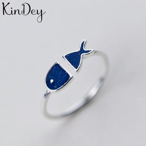 Personality Boho Blue Fish Rings For Women Charm Wedding Jewelry Adjustable Antique Finger Ring Anillos