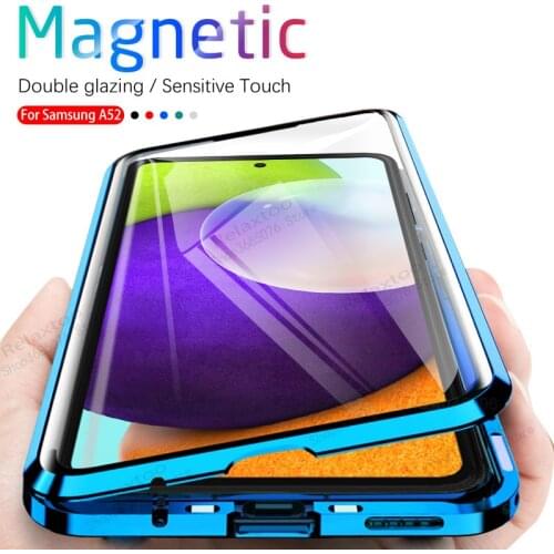 Metal Magnetic Double Sided Glass Case For Samsung Galaxy a52 a72 a32 a12 s21 ultra s 21plus a12 a21s s20fe a41 a31 a11 a51 a71