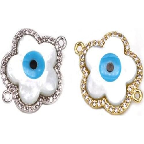 Micro pave Cinquefoil Shell Beads connector link Micro Pave for DIY Bracelet Making Jewelry making 14*20mm